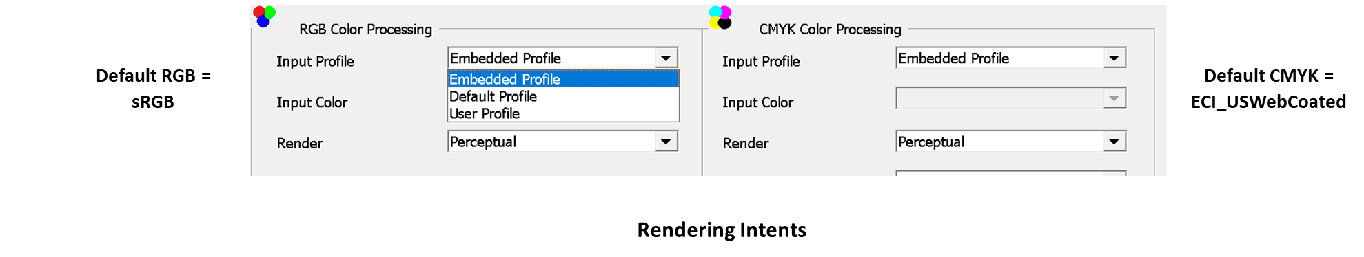 ICC Input Profile and Rendering Intent Flow