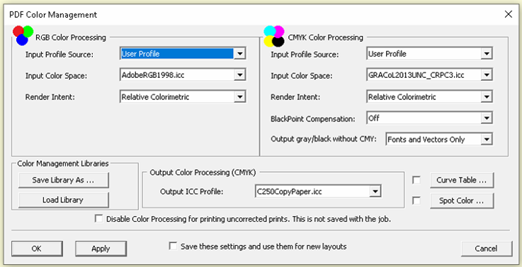 PDF Color Management Dialog Box